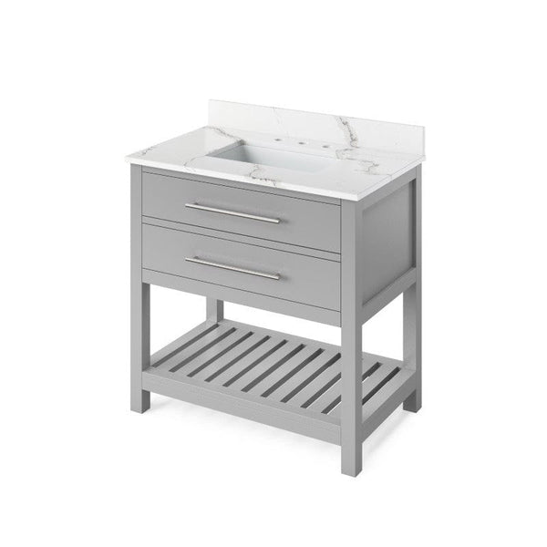 Jeffrey Alexander Wavecrest Contemporary 36" Grey Single Undermount Sink Vanity w/ Quartz Top