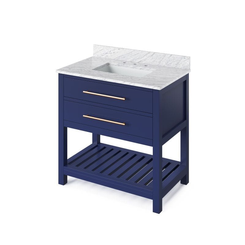 Jeffrey Alexander Wavecrest Contemporary 36" Hale Blue Single Undermount Sink Vanity w/ Marble Top