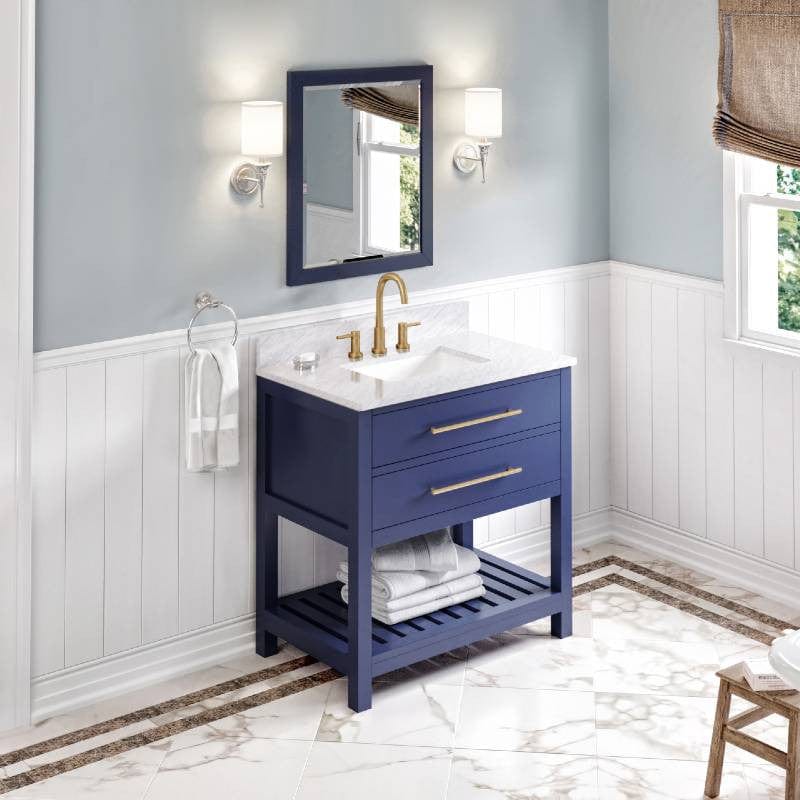 Jeffrey Alexander Wavecrest Contemporary 36" Hale Blue Single Undermount Sink Vanity w/ Marble Top