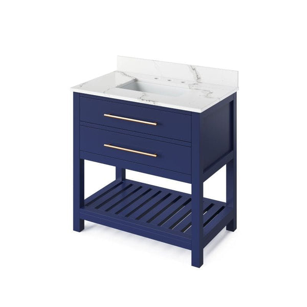 Jeffrey Alexander Wavecrest Contemporary 36" Hale Blue Single Undermount Sink Vanity w/ Quart Top