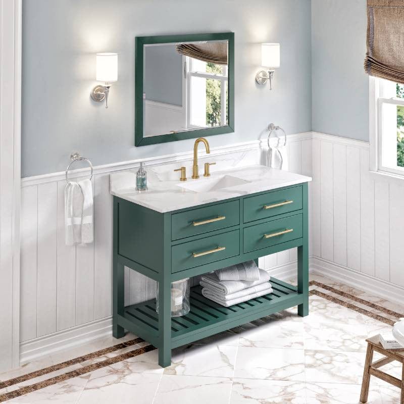 Jeffrey Alexander Wavecrest Contemporary 48" Forest Green Single Sink Vanity w/ Quartz Top