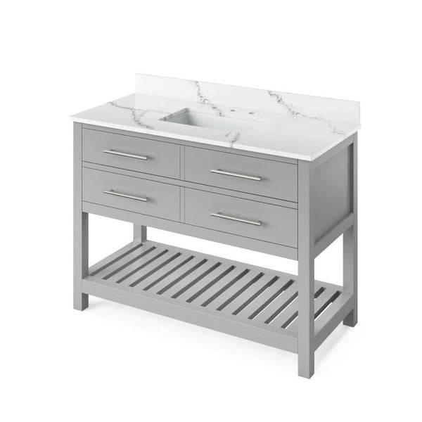 Jeffrey Alexander Wavecrest Contemporary 48" Grey Single Undermount Sink Vanity w/ Quartz Top