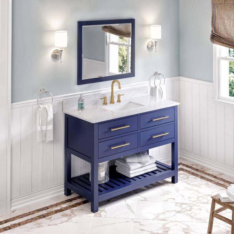 Jeffrey Alexander Wavecrest Contemporary 48" Hale Blue Single Undermount Sink Vanity w/ Marble Top