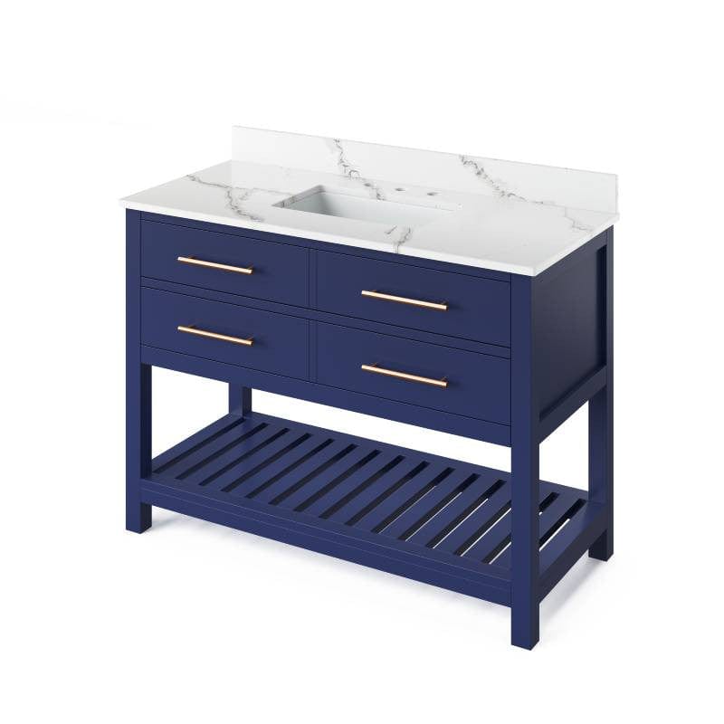 Jeffrey Alexander Wavecrest Contemporary 48" Hale Blue Single Undermount Sink Vanity w/ Quartz Top