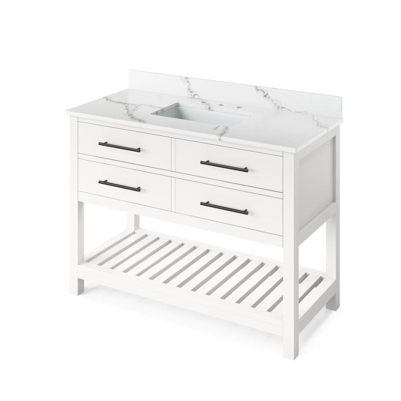 Jeffrey Alexander Wavecrest Contemporary 48" White Single Sink Vanity w/ Quartz Top