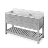 Jeffrey Alexander Wavecrest Contemporary 60" Grey Double Undermount Sink Vanity w/ Marble Top