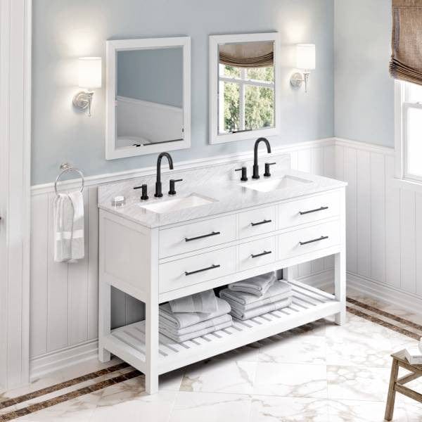 Jeffrey Alexander Wavecrest Modern 60" White Double Rectangular Sink Vanity