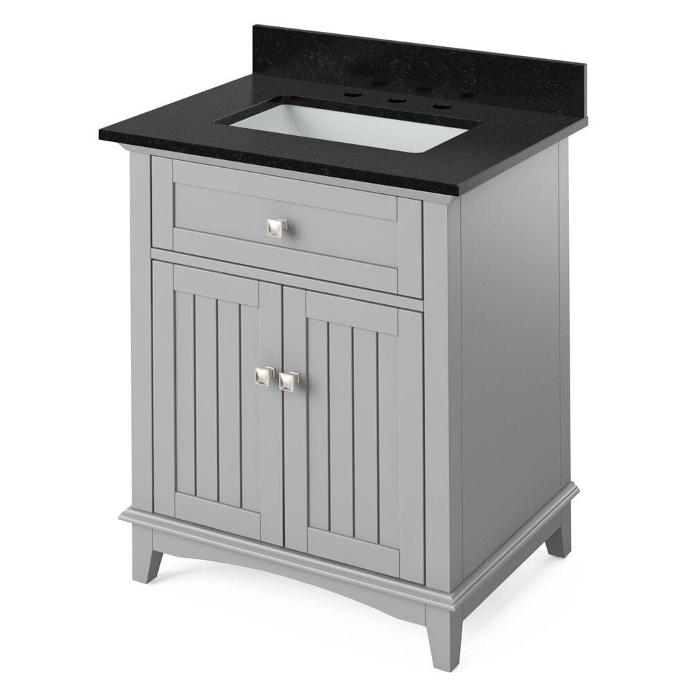 Savino Modern 30" Grey Single Sink Vanity, Black Granite Top | VKITSAV30GRBGR