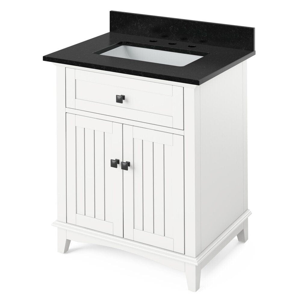 Savino Modern 30" White Single Sink Vanity, Black Granite Top| VKITSAV30WHBGR