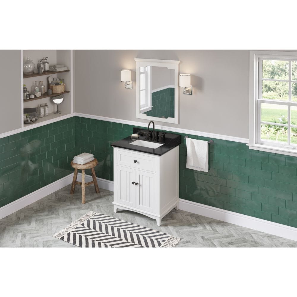 Savino Modern 30" White Single Sink Vanity, Black Granite Top| VKITSAV30WHBGR