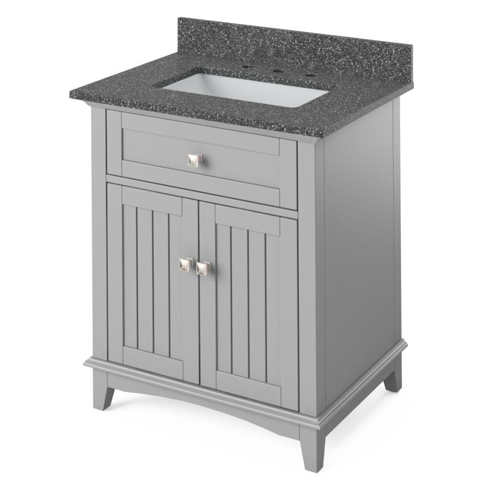 Savino Modern 30" White Single Sink Vanity, Boulder Cultured Marble Top | VKITSAV30GRBOR