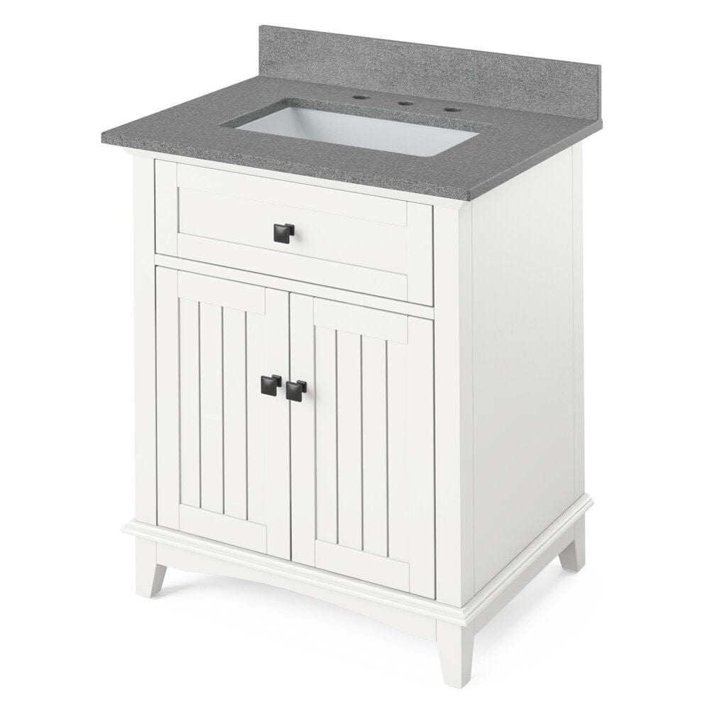 Savino Modern 30" White Single Sink Vanity, Steel Grey Cultured Marble Top | VKITSAV30WHSGR