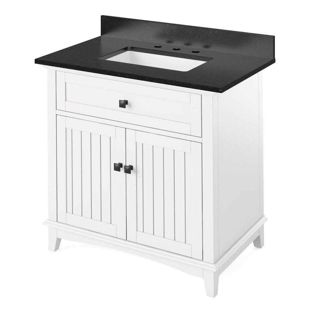 Savino Modern 36" White Single Sink Vanity, Black Granite Top | VKITSAV36WHBGR