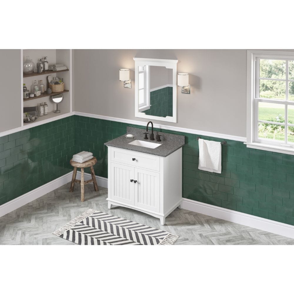 Savino Modern 36" White Single Sink Vanity, Boulder Cultured Marble Top | VKITSAV36WHBOR