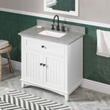 Savino Modern 36" White Single Sink Vanity, Steel Grey Cultured Marble Top | VKITSAV36WHSGR