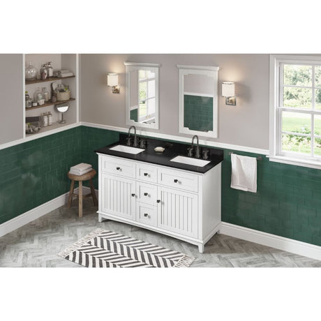 Savino Modern 60" White Double Vanity, Black Granite Top | VKITSAV60WHBGR