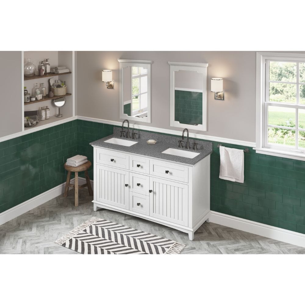 Savino Modern 60" White Double Vanity, Boulder Cultured Marble Top | VKITSAV60WHBOR