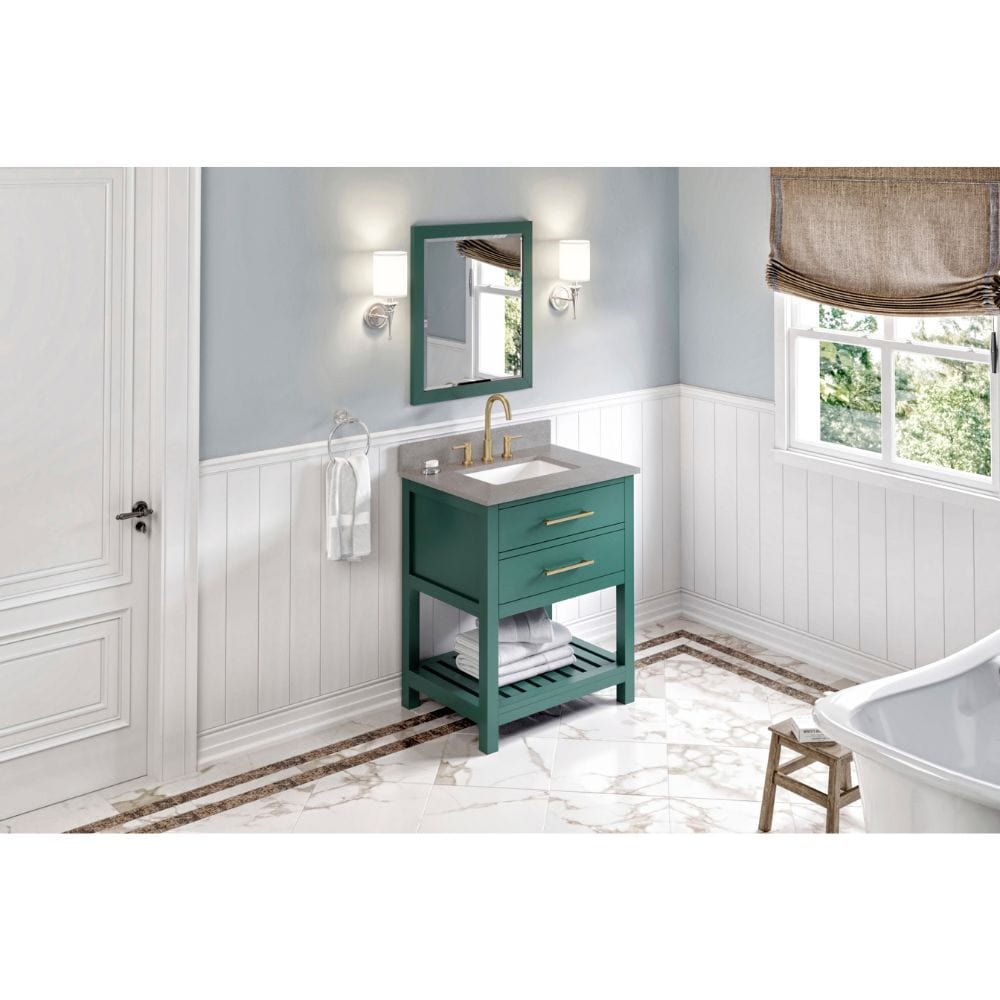 Wavecrest Contemporary Forest Green 30" Vanity, Steel Grey Cultured Marble Top | VKITWAV30GNSGR