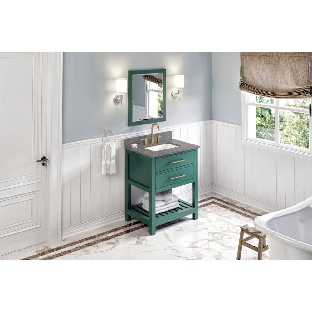 Wavecrest Contemporary Forest Green 30" Vanity, Steel Grey Cultured Vanity Top | VKITWAV30GNBOR