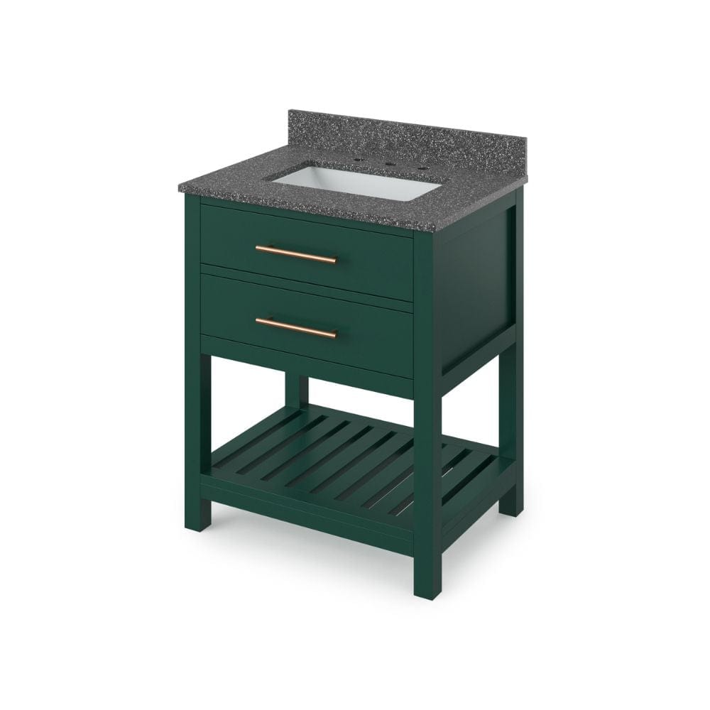 Wavecrest Contemporary Forest Green 30" Vanity, Steel Grey Cultured Vanity Top | VKITWAV30GNBOR