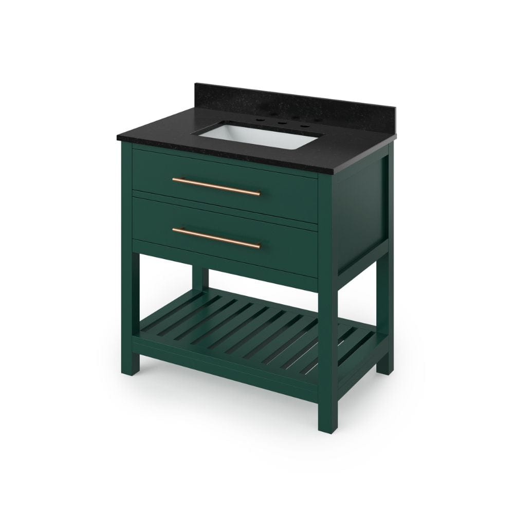 Wavecrest Contemporary Forest Green 36" Vanity, Black Granite Top | VKITWAV36GNBGR