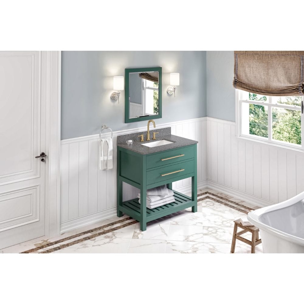 Wavecrest Contemporary Forest Green 36" Vanity, Boulder Cultured Marble Top | VKITWAV36GNBOR