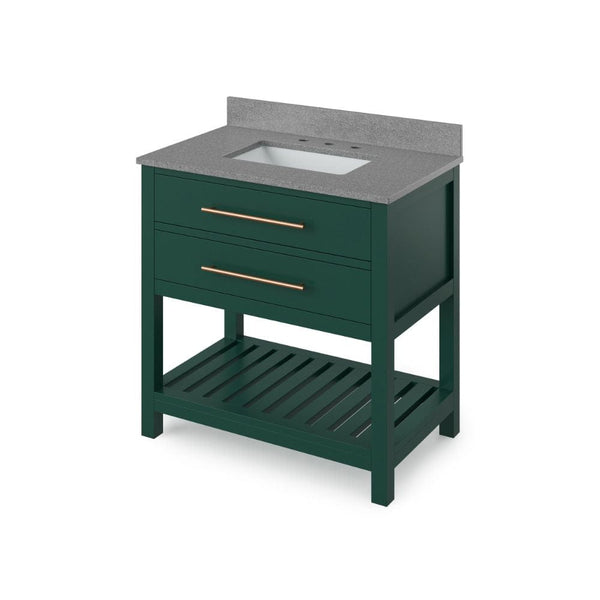 Wavecrest Contemporary Forest Green 36" Vanity, Steel Grey Cultured Marble Top | VKITWAV36GNSGR