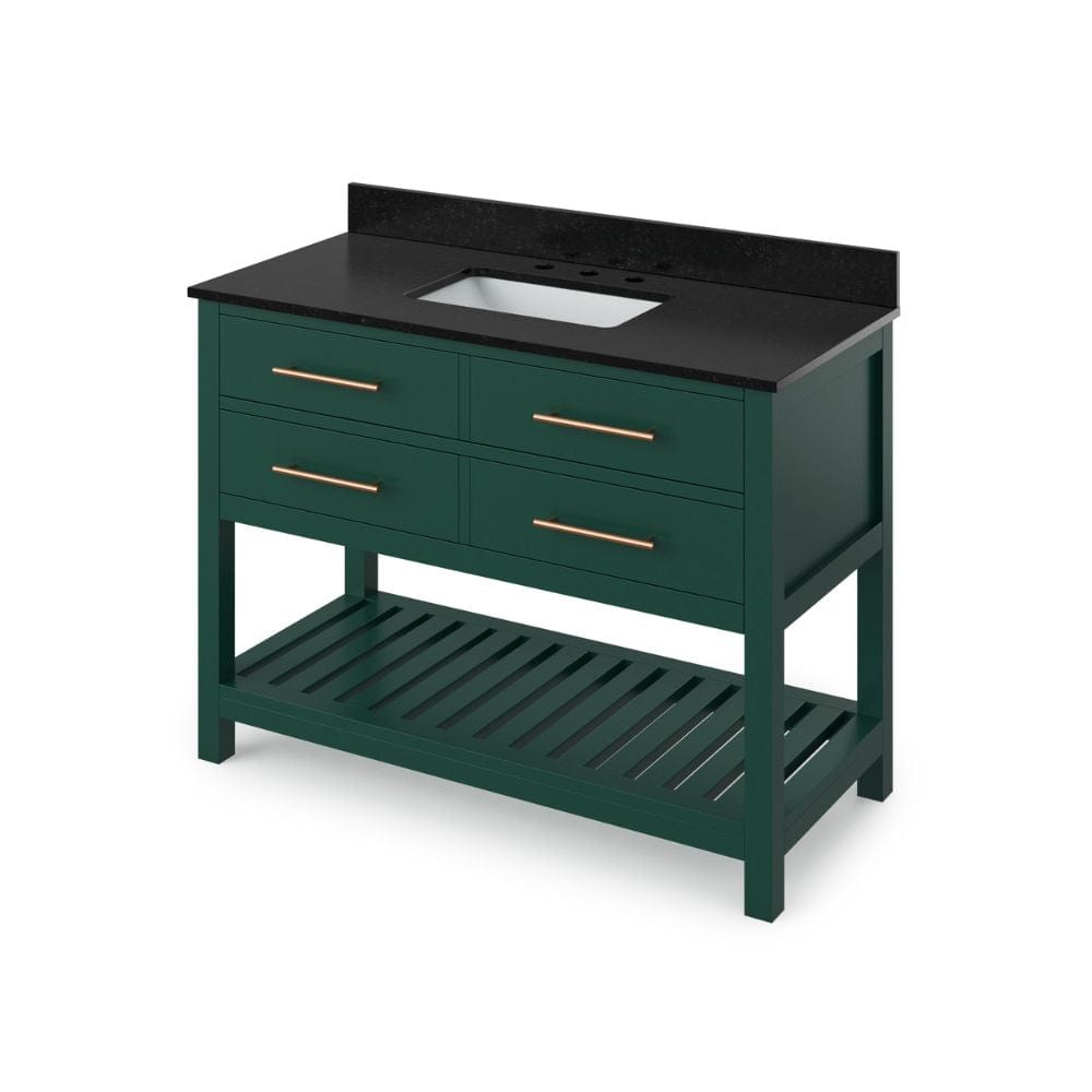 Wavecrest Contemporary Forest Green 48" Vanity, Black Granite Top | VKITWAV48GNBGR