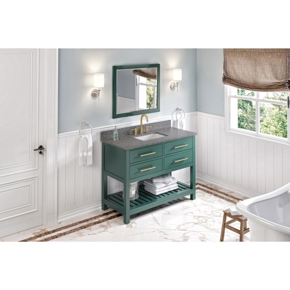 Wavecrest Contemporary Forest Green 48" Vanity, Boulder Cultured Marble Top | VKITWAV48GNBOR