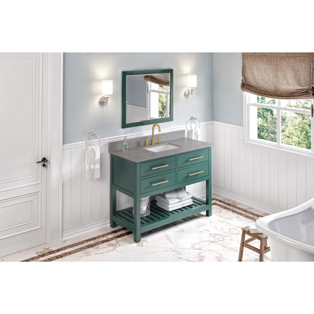 Wavecrest Contemporary Forest Green 48" Vanity, Steel Grey Cultured Marble Top | VKITWAV48GNSGR