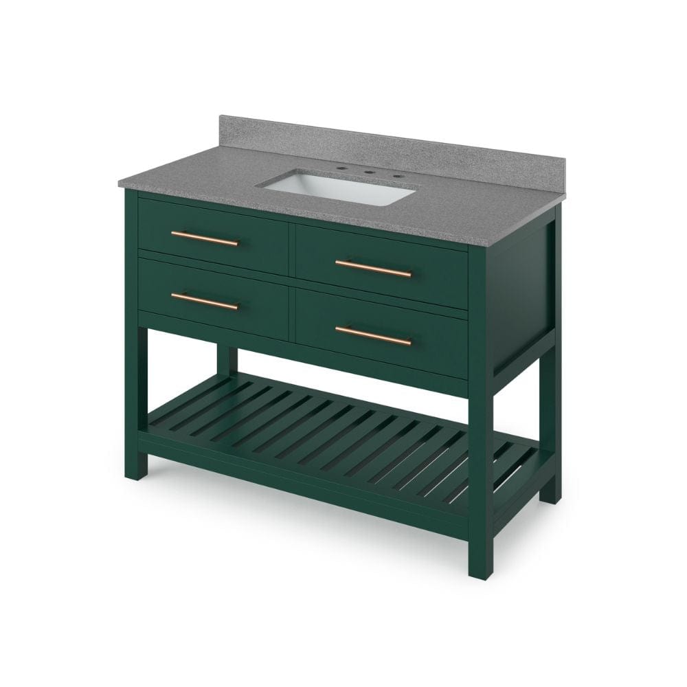 Wavecrest Contemporary Forest Green 48" Vanity, Steel Grey Cultured Marble Top | VKITWAV48GNSGR