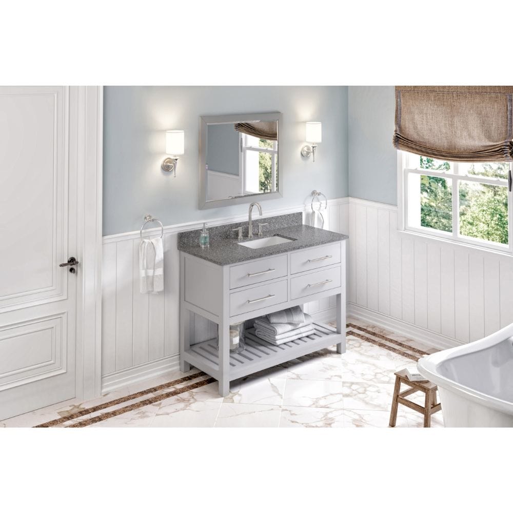 Wavecrest Contemporary Grey 48" Vanity, Boulder Cultured Marble Top | VKITWAV48GRBOR