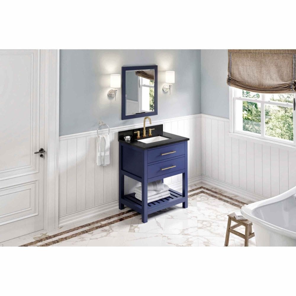 Wavecrest Contemporary Hale Blue 30" Vanity, Black Granite Top | VKITWAV30BLBGR