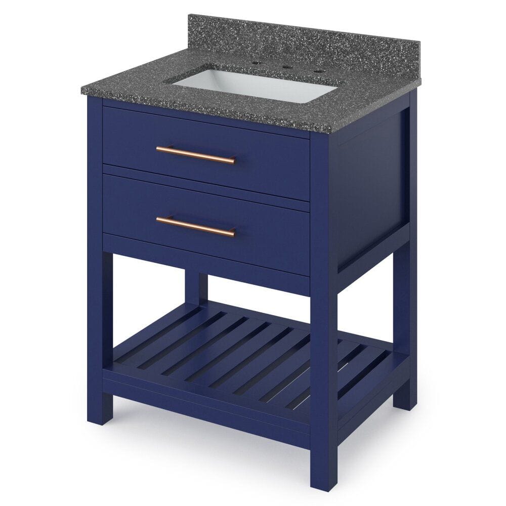 Wavecrest Contemporary Hale Blue 30" Vanity, Boulder Cultured Marble Top | VKITWAV30BLBOR