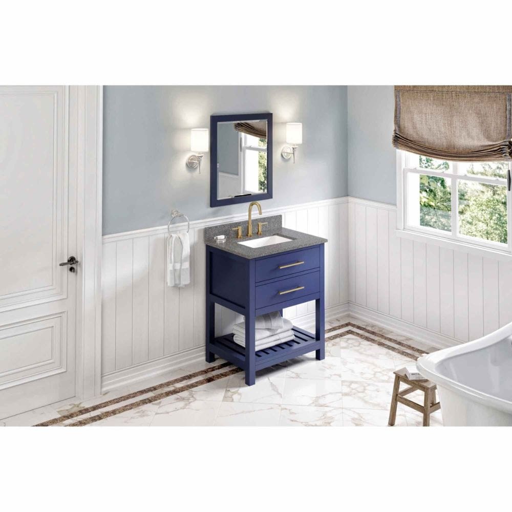 Wavecrest Contemporary Hale Blue 30" Vanity, Boulder Cultured Marble Top | VKITWAV30BLBOR