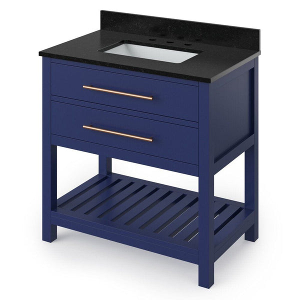 Wavecrest Contemporary Hale Blue 36" Vanity, Black Granite Top | VKITWAV36BLBGR