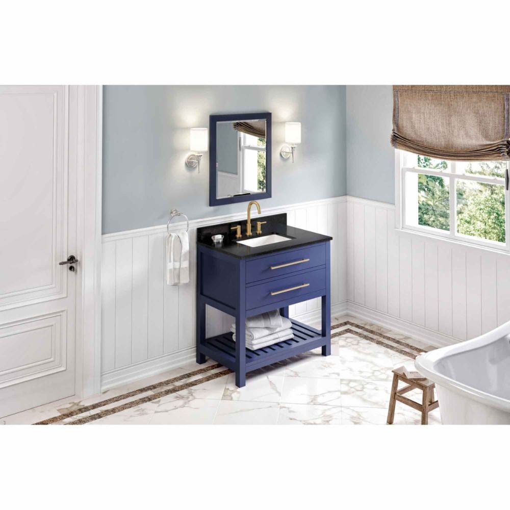 Wavecrest Contemporary Hale Blue 36" Vanity, Black Granite Top | VKITWAV36BLBGR