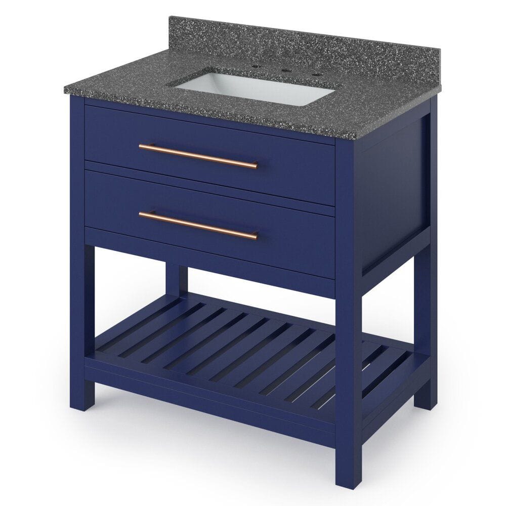 Wavecrest Contemporary Hale Blue 36" Vanity, Boulder Cultured Marble Top | VKITWAV36BLBOR