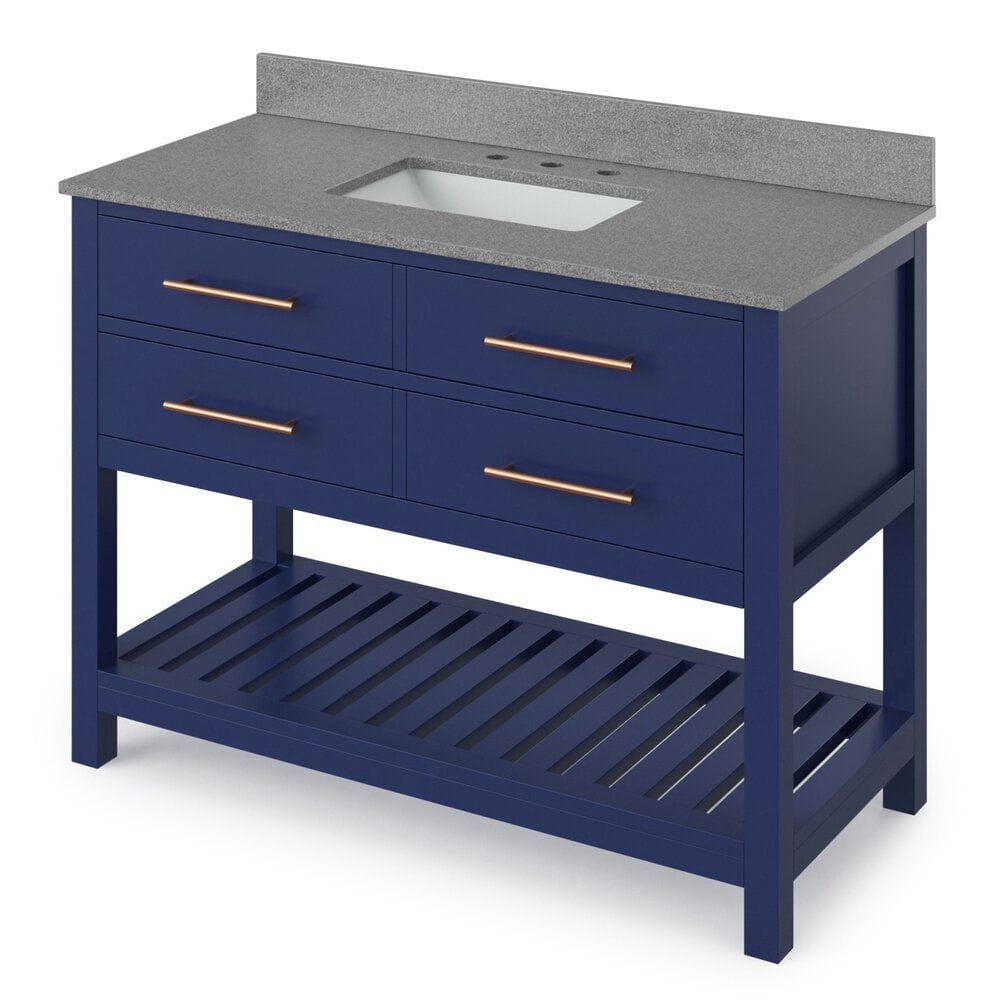 Wavecrest Contemporary Hale Blue 48" Vanity, Steel Grey Cultured Marble Top | VKITWAV48BLSGR