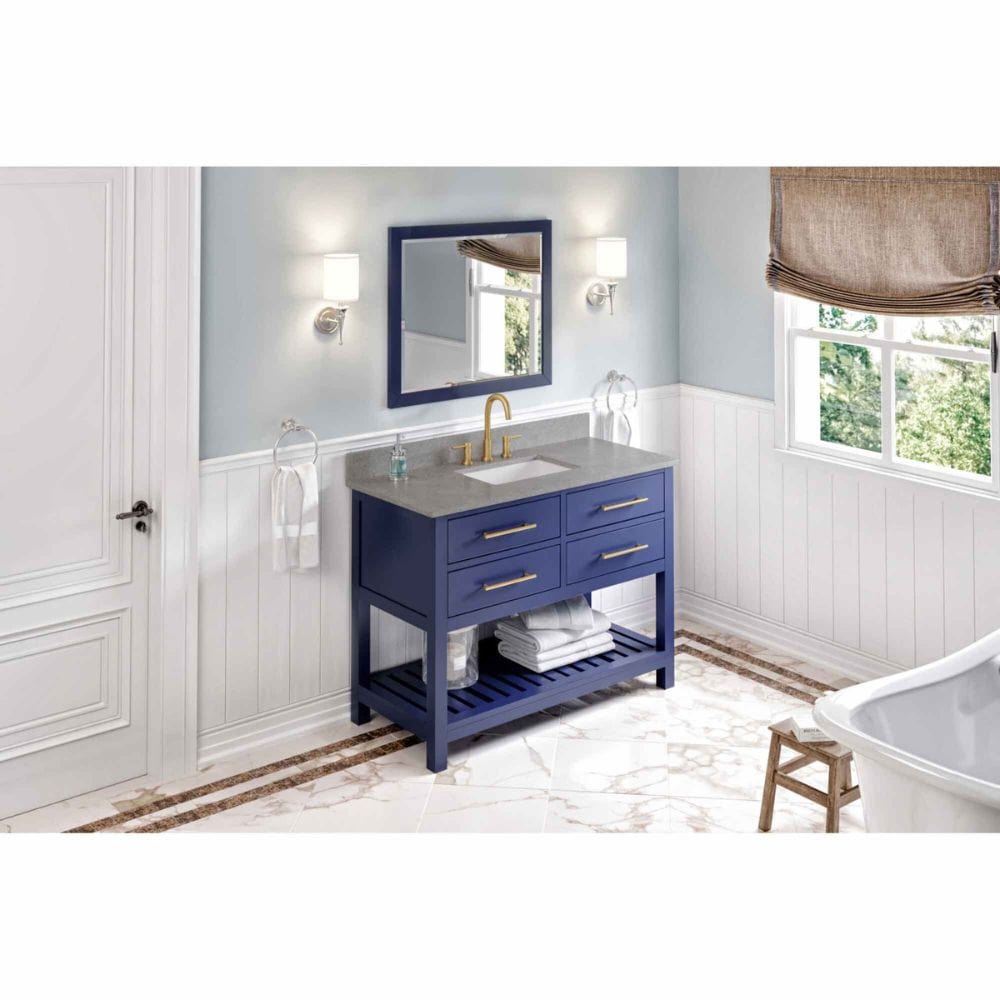 Wavecrest Contemporary Hale Blue 48" Vanity, Steel Grey Cultured Marble Top | VKITWAV48BLSGR