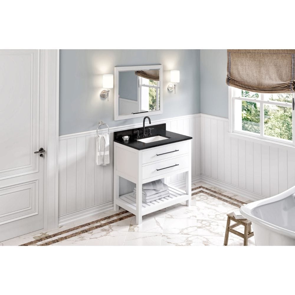 Wavecrest Contemporary White 36" Vanity, Black Granite Top | VKITWAV36WHBGR