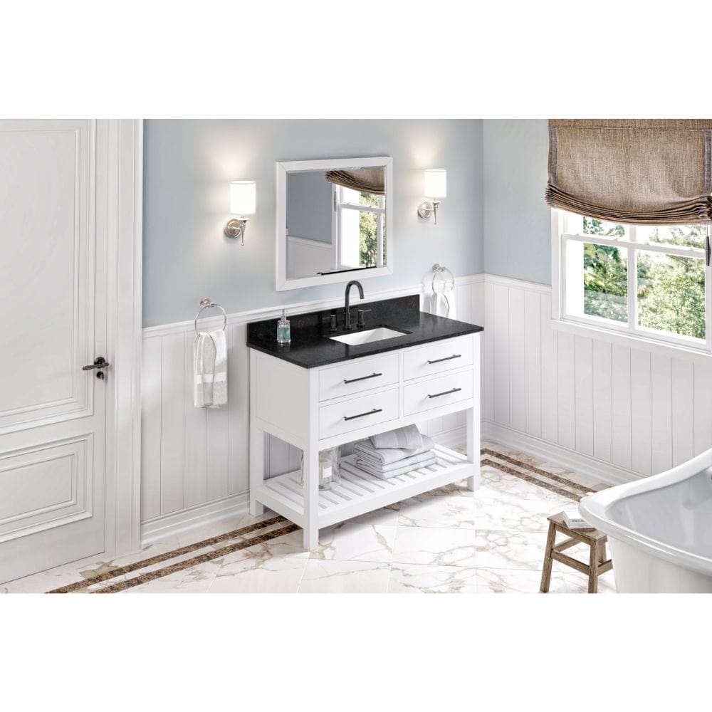 Wavecrest Contemporary White 48" Vanity, Black Granite Top | VKITWAV48WHBGR