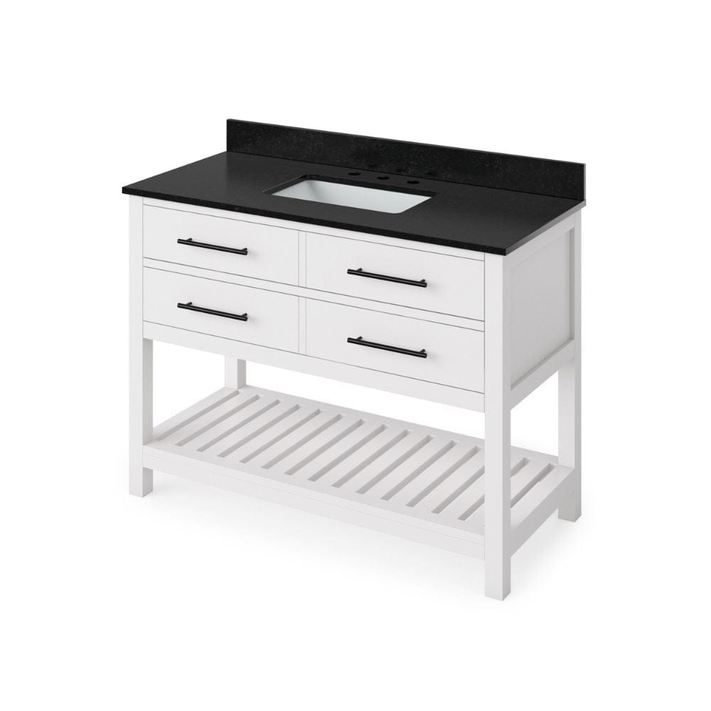 Wavecrest Contemporary White 48" Vanity, Black Granite Top | VKITWAV48WHBGR