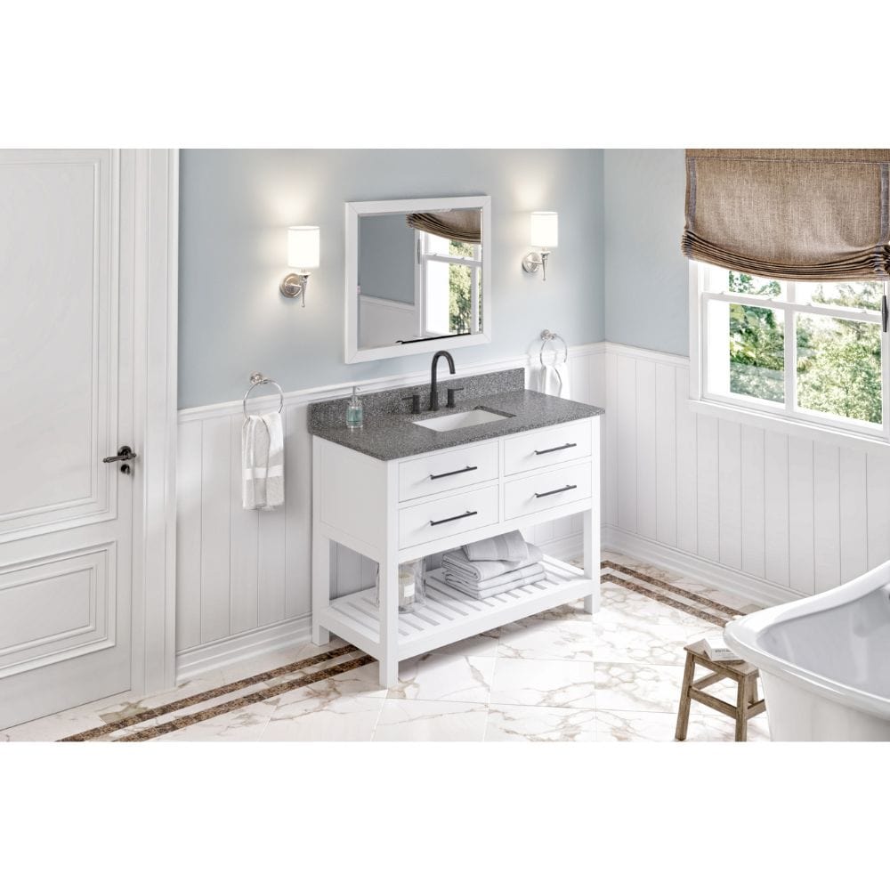 Wavecrest Contemporary White 48" Vanity, Boulder Cultured Marble Top | VKITWAV48WHBOR