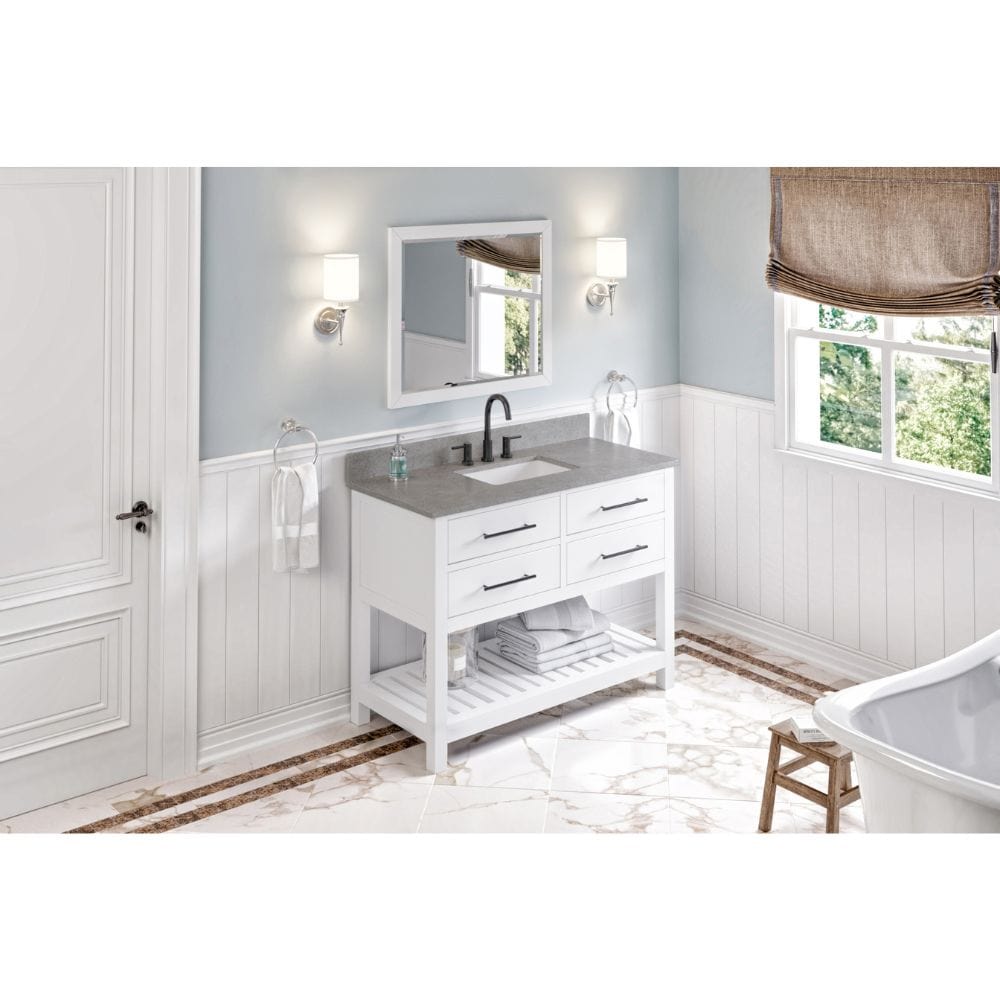 Wavecrest Contemporary White 48" Vanity, Steel Grey Cultured Marble Top | VKITWAV48WHSGR