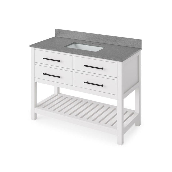 Wavecrest Contemporary White 48" Vanity, Steel Grey Cultured Marble Top | VKITWAV48WHSGR