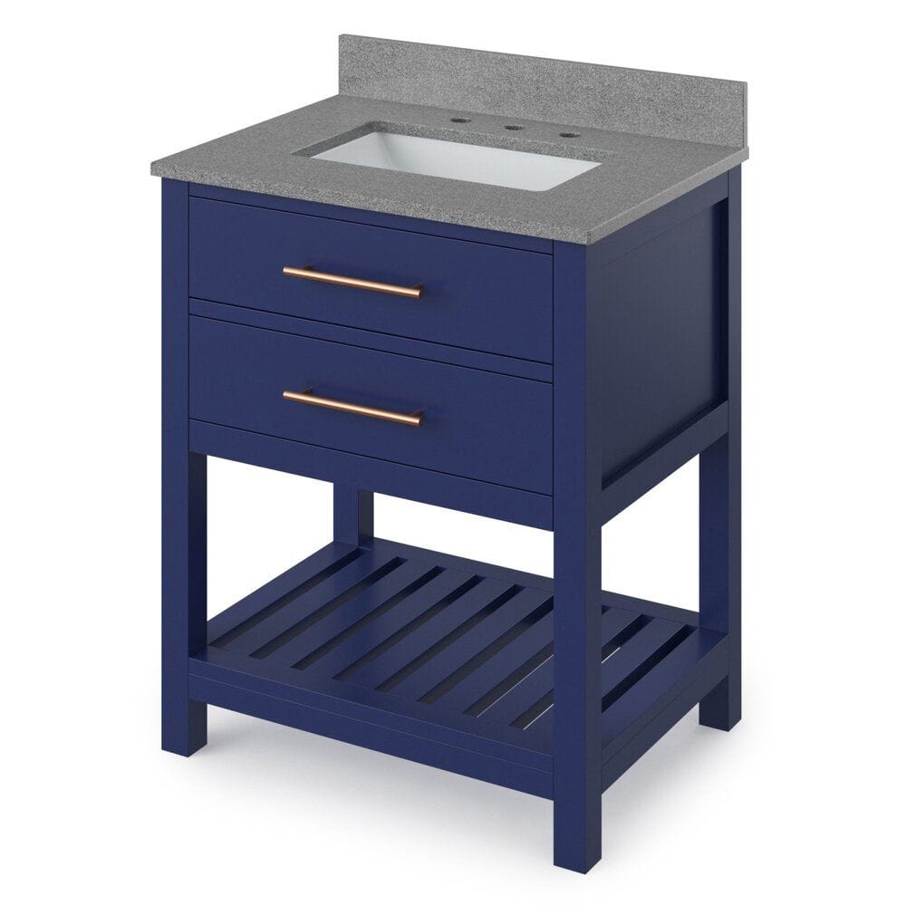 Wavecrest Contemporay Hale Blue 30" Vanity, Steel Grey Cultured Marble Top | VKITWAV30BLSGR