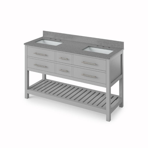 Wavecrest Grey 60" Double Sink Vanity with Steel Grey Cultured Marble Top | VKITWAV60GRSGR