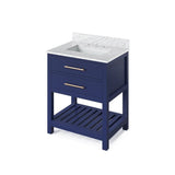 Wavecrest Jeffrey Alexander Contemporary 30" Hale Blue Single Undermount Sink Vanity, Marble Top