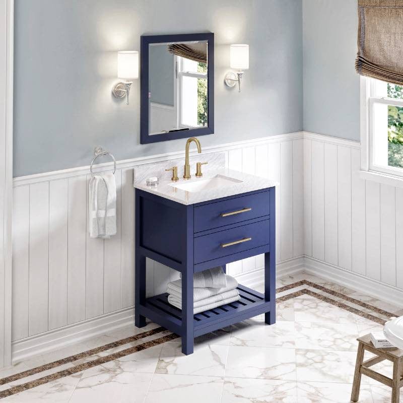 Wavecrest Jeffrey Alexander Contemporary 30" Hale Blue Single Undermount Sink Vanity, Marble Top